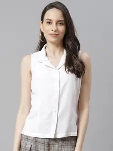 Ayaany Women White Solid Cotton Casual Shirt