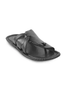 Mochi Men Black Synthetic Leather Comfort Slip On Sandals