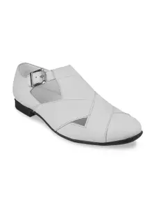Mochi Men White Leather Shoe-Style Sandals