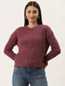 Duke Women Burgundy Self Design Wool Pullover