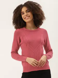 Duke Women Dusty Pink Self Design Pullover