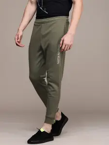 Calvin Klein Jeans Men Olive Green Solid Joggers with Brand Logo Print Detail