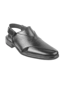 Mochi Men Black Leather Shoe-Style Sandals