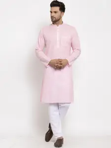 KRAFT INDIA Men Pink & White Woven Design Regular Kurta With Pyjamas