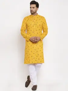 KRAFT INDIA Men Yellow & White Floral Printed Regular Kurta With Pyjamas