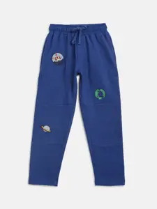 Lil Tomatoes Boys Blue Printed Pure Cotton Straight-Fit Joggers