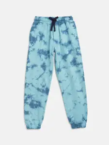 Lil Tomatoes Boys Blue Tie and Dye Printed Straight-Fit Pure Cotton Joggers