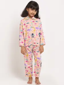 Superminis Girls Peach-Coloured & Yellow Printed Night suit