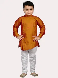 Superminis Boys Mustard Yellow Angrakha Pure Cotton Kurta with Pyjamas