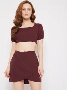Berrylush Women Maroon Crepe Two-Piece Co-ordinate Dress