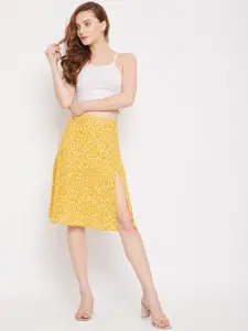 Berrylush Women Yellow & White Floral Printed Pencil Midi Skirt