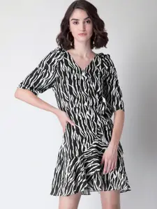 FabAlley Black & White Zebra Printed Wrap Dress