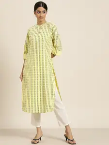 Moda Rapido Women Yellow & Green Pure Cotton Striped Kurta