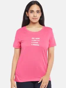 Dreamz by Pantaloons Women Pink & White Typography Printed Cotton Lounge T-shirt