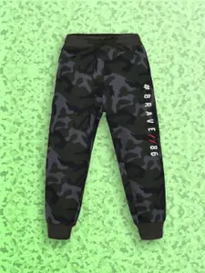 PLUM TREE Boys Green & Blue Camouflage Pure Cotton Joggers