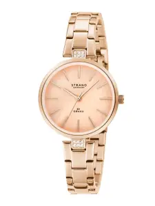 STRAND BY OBAKU Women Rose Gold-Toned Brass Dial Analogue Watch S706LXVVSV