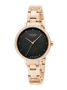 STRAND BY OBAKU Women Black Brass Dial & Rose Gold Toned Straps Watch S712LXVBSV