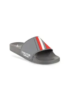 Carlton London sports Women Grey & Red Colourblocked Flip Flop Sliders