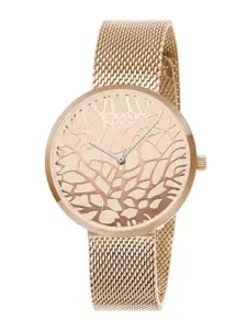 STRAND BY OBAKU Women Rose Gold-Toned Brass Dial Stainless Steel Bracelet Style Straps Watch S700LXVVMV-DTG