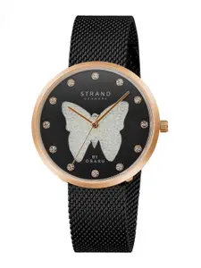 STRAND BY OBAKU Women Black Brass Embellished Dial & Stainless Steel Strap Analogue Watch S700LHVBMB-DBW