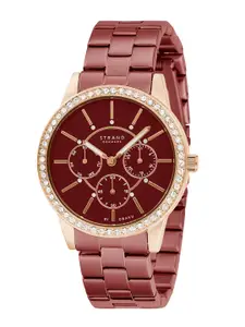 STRAND BY OBAKU Women Red Brass Embellished Dial & Stainless Steel Strap Analogue Watch