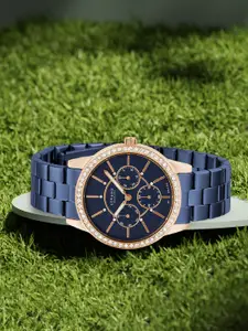 STRAND BY OBAKU Women Blue Brass Embellished Dial & Blue Straps Analogue Watch S707LMVLSL