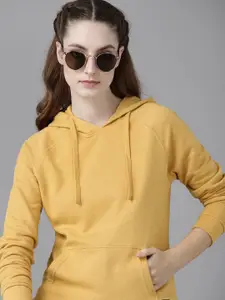 Roadster Roadster Women Mustard Yellow Solid Hooded Sweatshirt