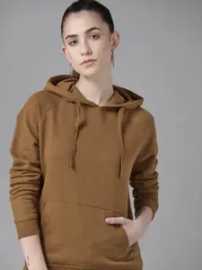 Roadster Women Brown Solid Hooded Sweatshirt