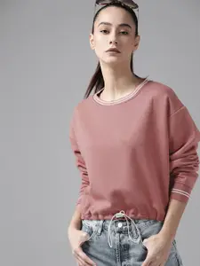Roadster Women Dusty Pink Solid Sweatshirt