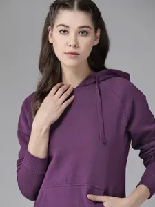 Roadster Roadster Women Purple Solid Hooded Sweatshirt