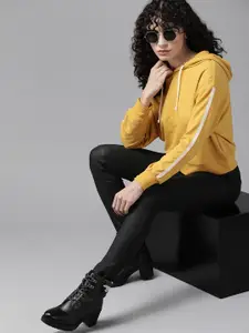 Roadster Women Yellow Solid Drop Shoulder Hooded Sweatshirt