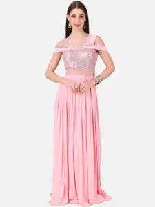 Grancy Pink Embellished Velvet Maxi Dress