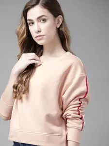 Roadster Women Peach-Coloured Solid Sweatshirt