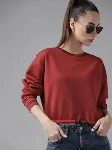 Roadster Women Maroon Solid Sweatshirt