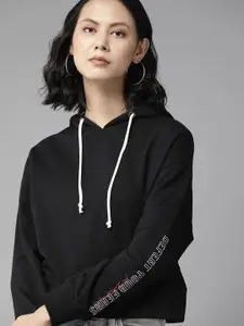 The Roadster Lifestyle Co. Women Black Solid Hooded Sweatshirt
