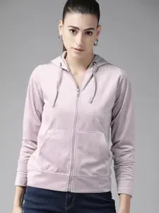 Roadster Women Lavender Solid Hooded Sweatshirt With Velvet Finish
