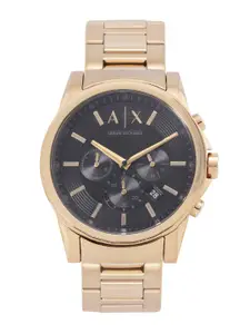 Armani Exchange Men Black Dial & Gold Toned Stainless Steel Straps Analogue Watch