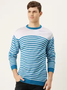 PETER ENGLAND UNIVERSITY Men Blue & White Striped Pure Acrylic Pullover Sweater