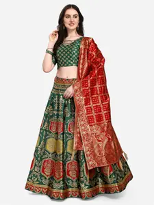PURVAJA Green & Maroon Ready to Wear Lehenga & Unstitched Blouse With Dupatta