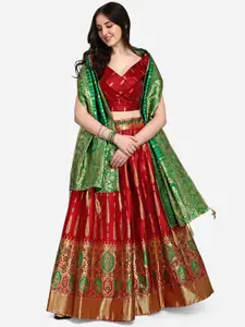 PURVAJA Red & Green Ready to Wear Lehenga & Blouse With Dupatta