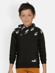 Puma Boys Black Printed Power Hooded Regular Fit Sweatshirt