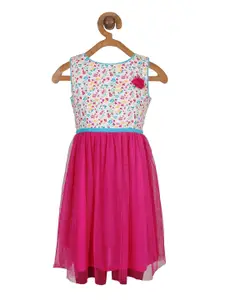 Miyo Girls Pink & Blue Floral Printed Dress