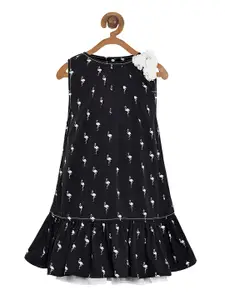 Miyo Girls Black & White Printed A-Line Dress