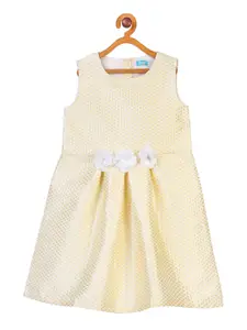 Miyo Girls Yellow & White Self Design Dress