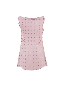Miyo Girls Pink & Black Embroidered A-Line Dress