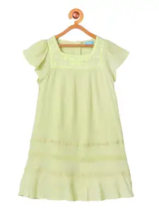 Miyo Girls Lime Green Embroidered A-Line Dress