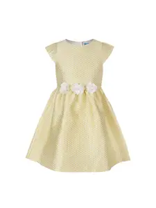 Miyo Girls White & Gold-Toned Self Design Dress