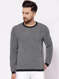 Red Tape Men Black & White Self Design Pullover Sweater