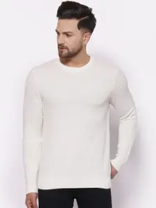 Red Tape Men Off White Self Design Pullover Sweater