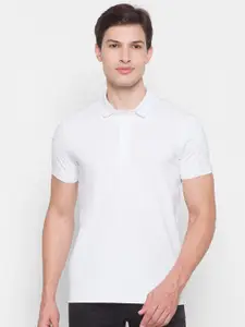 SPYKAR Men White Polo Collar Slim Fit Cotton T-shirt